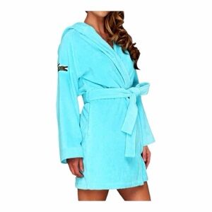 Lacoste Fairplay Hooded Terrycloth Above-the-Knee Bathrobe *OSFM* Capri Blue NEW